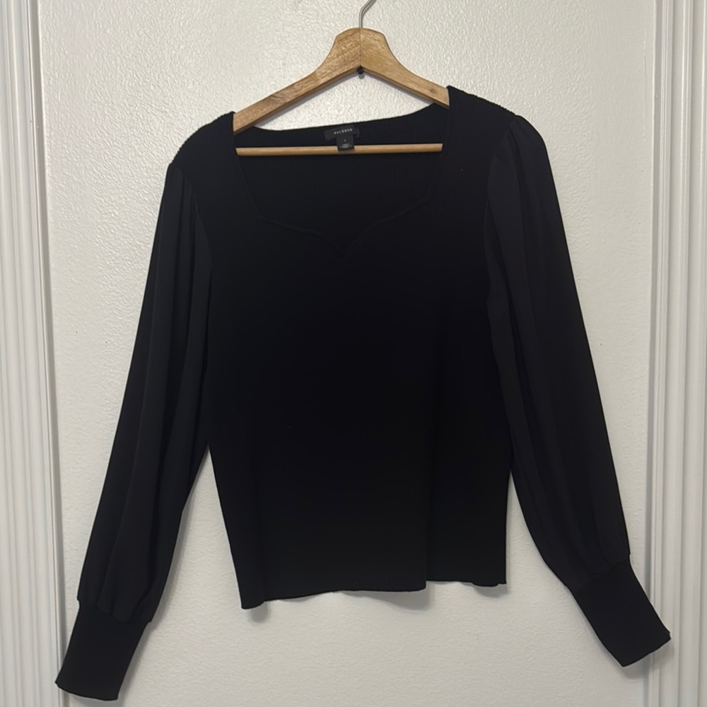 Halogen Black Long Sleeve Fitted Blouse